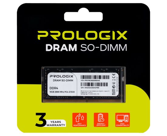 Модуль памяти для ноутбука SoDIMM DDR4 16GB 2666 MHz Prologix (PRO16GB2666D4S), изображение 4 Модуль памяти для ноутбука SoDIMM DDR4 16GB 2666 MHz Prologix (PRO16GB2666D4S), изображение 4