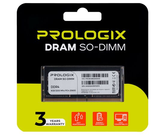 Модуль памяти для ноутбука SoDIMM DDR4 8GB 3200 MHz Prologix (PRO8GB3200D4S), изображение 4 Модуль памяти для ноутбука SoDIMM DDR4 8GB 3200 MHz Prologix (PRO8GB3200D4S), изображение 4
