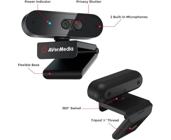 Веб-камера AVerMedia Live Streamer CAM PW310P Full HD Black (40AAPW310AVS), изображение 3 Веб-камера AVerMedia Live Streamer CAM PW310P Full HD Black (40AAPW310AVS), изображение 3