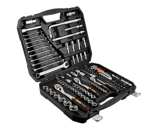 Набор инструментов Neo Tools 126шт, 1/2", 1/4", 3/8", CrV, кейс (10-070)