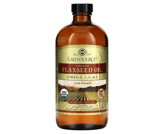 Вітамінно-мінеральний комплекс Solgar Лляна олія органічна, Earth Source, Organic Flaxseed Oil, 473 мл (SOL-01132)