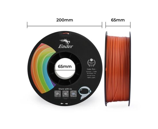 Пластик для 3D-принтера Creality PLA+ 1кг, 1.75мм, orange (3301010307), изображение 7 Пластик для 3D-принтера Creality PLA+ 1кг, 1.75мм, orange (3301010307), изображение 7