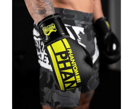 Боксерские перчатки Phantom Apex Elastic Neon Black/Yellow 16 унцій (PHBG2300-16), изображение 10 Боксерские перчатки Phantom Apex Elastic Neon Black/Yellow 16 унцій (PHBG2300-16), изображение 10