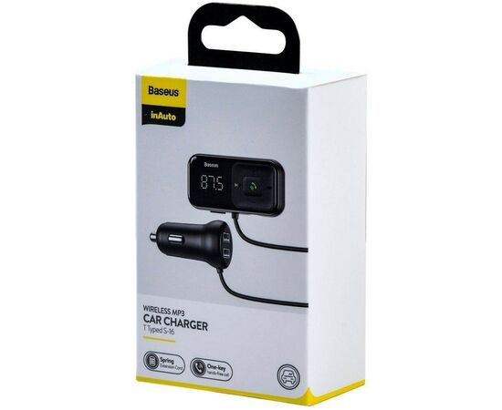 FM модулятор Baseus T Shaped S-16 2 х USB Type-A, microSD, AUX Black (CCMT000201), изображение 4 FM модулятор Baseus T Shaped S-16 2 х USB Type-A, microSD, AUX Black (CCMT000201), изображение 4