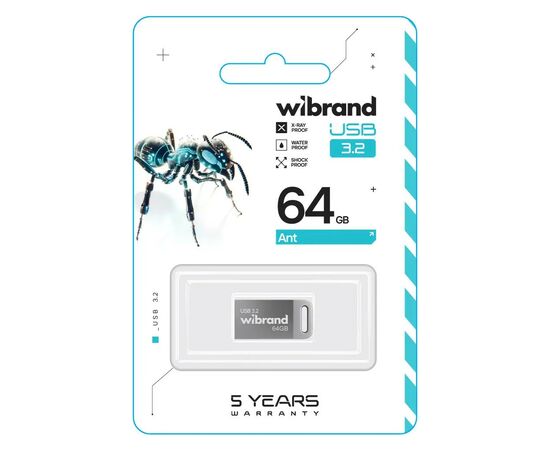 USB флеш накопитель Wibrand 64GB Ant Silver USB 3.2 Gen 1 (USB 3.0) (WI3.2/AN64M4S), изображение 2 USB флеш накопитель Wibrand 64GB Ant Silver USB 3.2 Gen 1 (USB 3.0) (WI3.2/AN64M4S), изображение 2