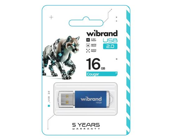 USB флеш накопичувач Wibrand 16GB Cougar Blue USB 2.0 (WI2.0/CU16P1U), зображення 2