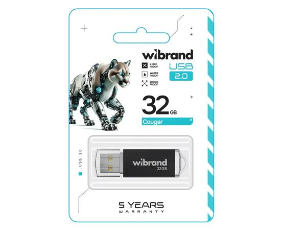 USB флеш накопитель Wibrand 32GB Cougar Black USB 2.0 (WI2.0/CU32P1B), изображение 2 USB флеш накопитель Wibrand 32GB Cougar Black USB 2.0 (WI2.0/CU32P1B), изображение 2