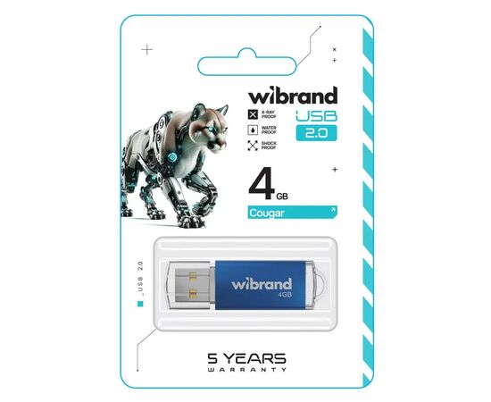 USB флеш накопитель Wibrand 4GB Cougar Blue USB 2.0 (WI2.0/CU4P1U), изображение 2