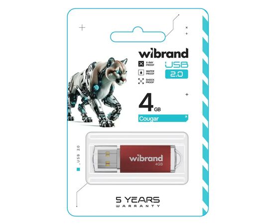 USB флеш накопитель Wibrand 4GB Cougar Red USB 2.0 (WI2.0/CU4P1R), изображение 2 USB флеш накопитель Wibrand 4GB Cougar Red USB 2.0 (WI2.0/CU4P1R), изображение 2