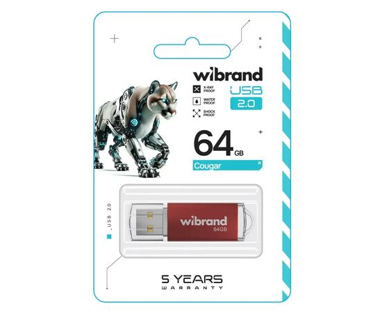 USB флеш накопитель Wibrand 64GB Cougar Red USB 2.0 (WI2.0/CU64P1R), изображение 2 USB флеш накопитель Wibrand 64GB Cougar Red USB 2.0 (WI2.0/CU64P1R), изображение 2