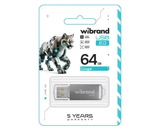 USB флеш накопичувач Wibrand 64GB Cougar Silver USB 2.0 (WI2.0/CU64P1S), зображення 2 USB флеш накопичувач Wibrand 64GB Cougar Silver USB 2.0 (WI2.0/CU64P1S), зображення 2