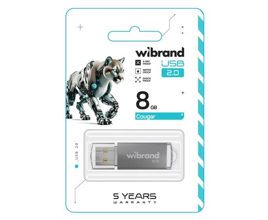 USB флеш накопитель Wibrand 8GB Cougar Silver USB 2.0 (WI2.0/CU8P1S), изображение 2 USB флеш накопитель Wibrand 8GB Cougar Silver USB 2.0 (WI2.0/CU8P1S), изображение 2