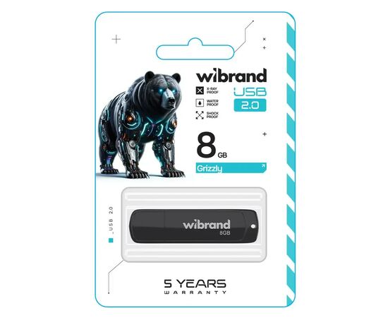 USB флеш накопитель Wibrand 8GB Grizzly Black USB 2.0 (WI2.0/GR8P3B), изображение 2 USB флеш накопитель Wibrand 8GB Grizzly Black USB 2.0 (WI2.0/GR8P3B), изображение 2