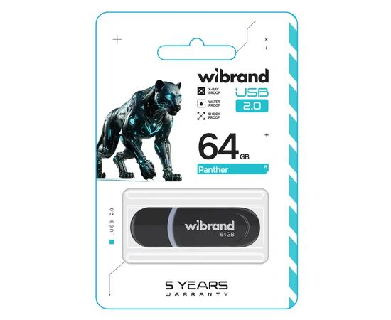 USB флеш накопитель Wibrand 64GB Panther Black USB 2.0 (WI2.0/PA64P2B), изображение 2 USB флеш накопитель Wibrand 64GB Panther Black USB 2.0 (WI2.0/PA64P2B), изображение 2