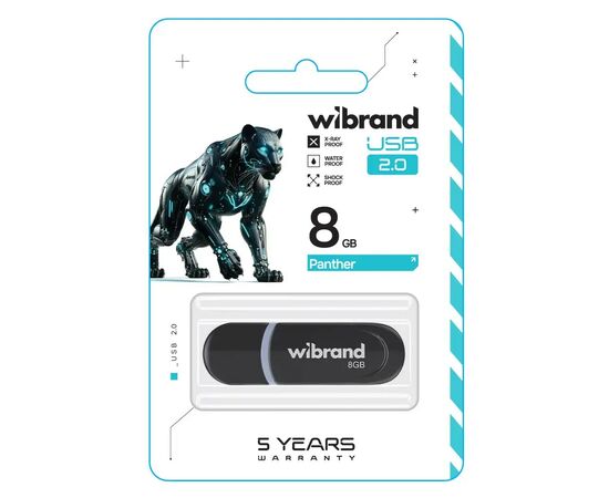 USB флеш накопитель Wibrand 8GB Panther Black USB 2.0 (WI2.0/PA8P2B), изображение 2 USB флеш накопитель Wibrand 8GB Panther Black USB 2.0 (WI2.0/PA8P2B), изображение 2