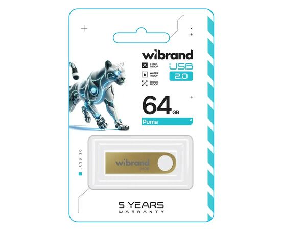 USB флеш накопитель Wibrand 64GB Puma Gold USB 2.0 (WI2.0/PU64U1G), изображение 2 USB флеш накопитель Wibrand 64GB Puma Gold USB 2.0 (WI2.0/PU64U1G), изображение 2
