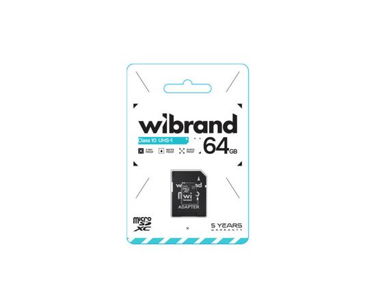 Карта памяти Wibrand 64GB mictoSD class 10 UHS-I (WICDXU1/64GB-A), изображение 2 Карта памяти Wibrand 64GB mictoSD class 10 UHS-I (WICDXU1/64GB-A), изображение 2