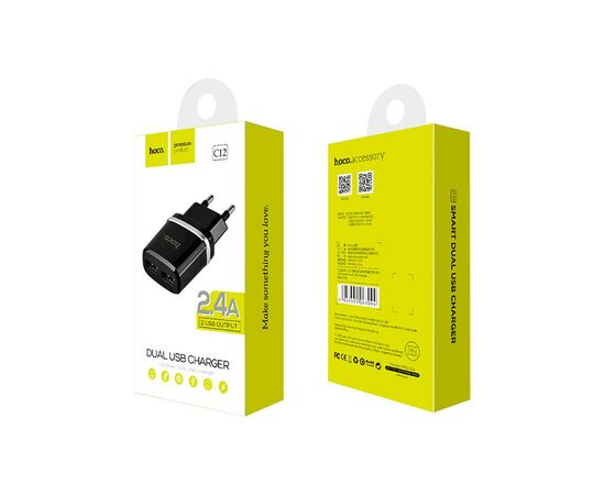 Зарядное устройство HOCO C12 Smart dual USB charger Black (6957531063094), изображение 5 Зарядное устройство HOCO C12 Smart dual USB charger Black (6957531063094), изображение 5
