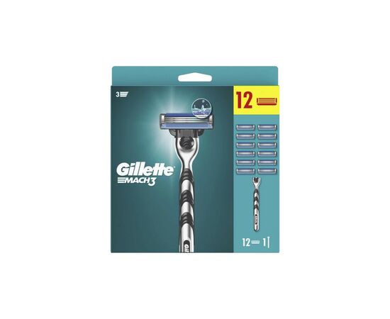 Бритва Gillette Mach3 с 12 сменными картриджами (7702018425853), изображение 2 Бритва Gillette Mach3 с 12 сменными картриджами (7702018425853), изображение 2