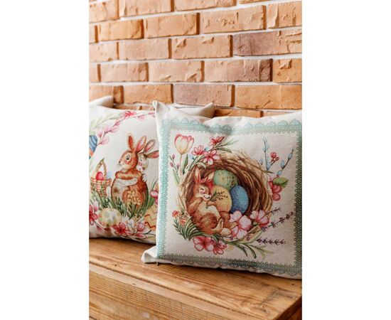 Подушка Прованс декоративная гобеленовая Зайчик в корзине Злагода 45х45 см (034258), изображение 2 Подушка Прованс декоративная гобеленовая Зайчик в корзине Злагода 45х45 см (034258), изображение 2
