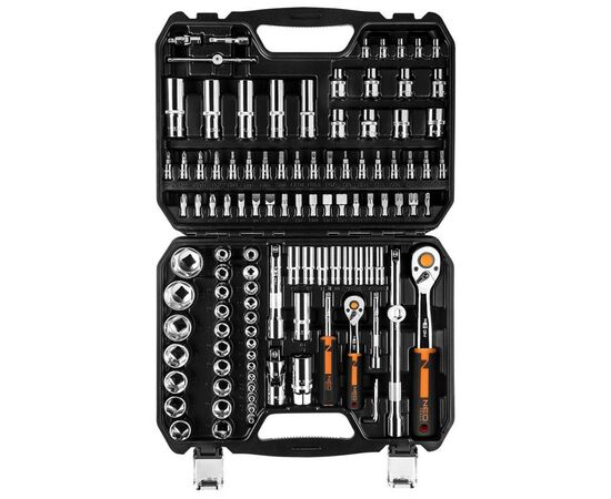 Набор инструментов Neo Tools 110шт, 1/2", 1/4", CrV, кейс (10-066), изображение 3 Набор инструментов Neo Tools 110шт, 1/2", 1/4", CrV, кейс (10-066), изображение 3