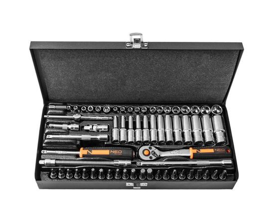 Набор инструментов Neo Tools 63шт, 1/4", CrV, металлический кейс (10-008), изображение 5 Набор инструментов Neo Tools 63шт, 1/4", CrV, металлический кейс (10-008), изображение 5