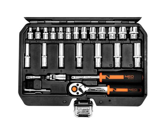 Набор инструментов Neo Tools 73шт, 1/2", 1/4", CrV, кейс (10-054), изображение 3 Набор инструментов Neo Tools 73шт, 1/2", 1/4", CrV, кейс (10-054), изображение 3