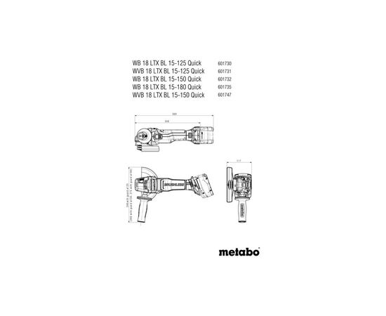 Шлифовальная машина Metabo WVB 18 LTX BL 15-125 Quick 125мм, 18В, 2500-10000об/мин, 2кг (без АКБ и ЗУ) (601731850), изображение 8 Шлифовальная машина Metabo WVB 18 LTX BL 15-125 Quick 125мм, 18В, 2500-10000об/мин, 2кг (без АКБ и ЗУ) (601731850), изображение 8