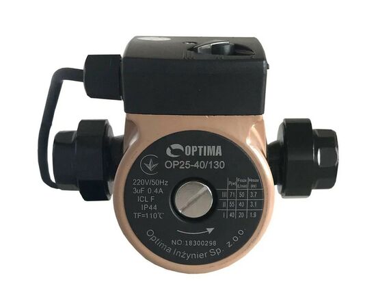 Циркуляційний насос Optima OP25-40-130, G 1 1/4", 10 бар, 130мм, 71Вт, 230В (8365), зображення 4 Циркуляційний насос Optima OP25-40-130, G 1 1/4", 10 бар, 130мм, 71Вт, 230В (8365), зображення 4