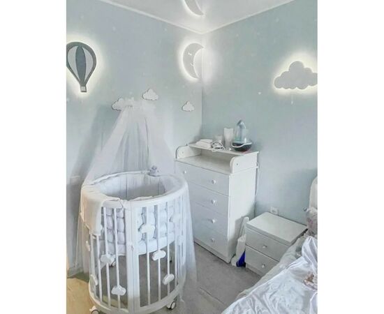 Кроватка Ingvart трансформер Smart Bed Round (72х72, 72х120, 72х168 см) слоновая кость с декором "Облака" (1331015), изображение 2 Кроватка Ingvart трансформер Smart Bed Round (72х72, 72х120, 72х168 см) слоновая кость с декором "Облака" (1331015), изображение 2
