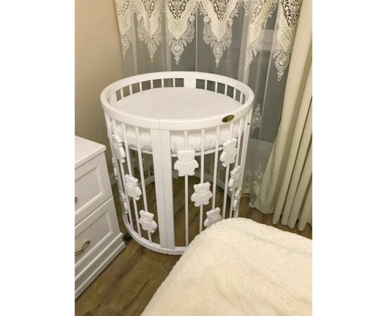 Кроватка Ingvart трансформер Smart Bed Round (72х72, 72х120, 72х168 см) белая с декором "Мишки" (1329003), изображение 4 Кроватка Ingvart трансформер Smart Bed Round (72х72, 72х120, 72х168 см) белая с декором "Мишки" (1329003), изображение 4