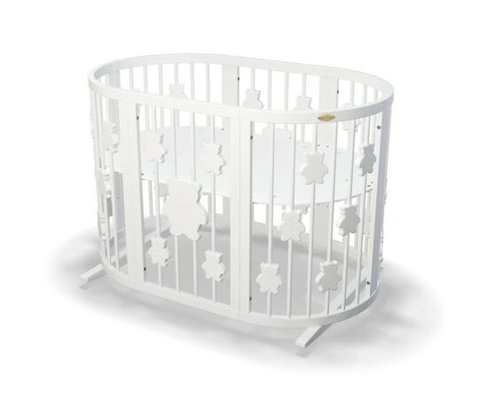 Ліжечко Ingvart трансформер Smart Bed Round (72х72, 72х120, 72х168 см) біле з декором "Ведмедики" (1329003)