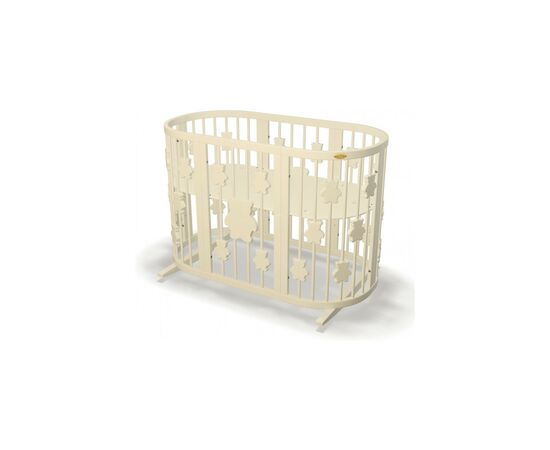 Ліжечко Ingvart трансформер Smart Bed Round (72х72, 72х120, 72х168 см) слонова кістка з декором "Ведмедики" (1321015)