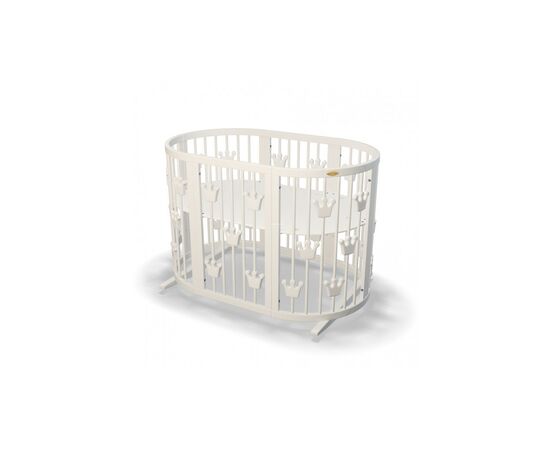 Ліжечко Ingvart трансформер Smart Bed Round (72х72, 72х120, 72х168 см) молочне з декором "Корони" (1319001)