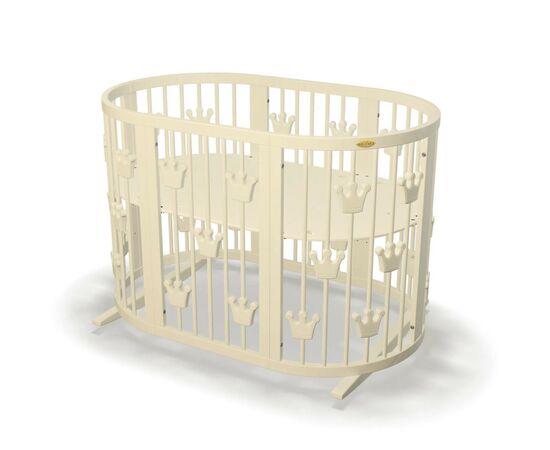 Ліжечко Ingvart трансформер Smart Bed Round (72х72, 72х120, 72х168 см) слонова кістка з декором "Корони" (1311015)