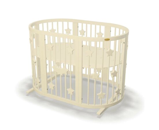Кроватка Ingvart трансформер Smart Bed Oval (60х72, 60х120, 60х168 см) слоновая кость с декором "Звездочки" (1251015)