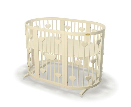 Кроватка Ingvart трансформер Smart Bed Oval (60х72, 60х120, 60х168 см) слоновая кость с декором "Сердца" (1241015)