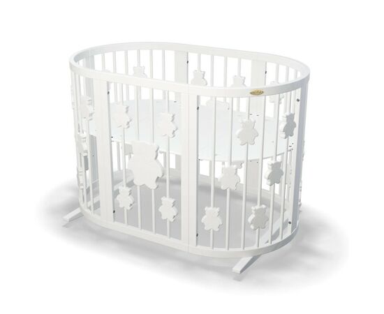 Ліжечко Ingvart трансформер Smart Bed Oval (60х72, 60х120, 60х168 см) біле з декором "Ведмедики" (1229003)