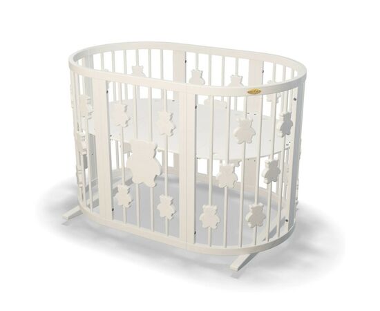 Кроватка Ingvart трансформер Smart Bed Oval (60х72, 60х120, 60х168 см) молочная с декором "Мишки" (1229001)