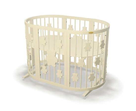 Кроватка Ingvart трансформер Smart Bed Oval (60х72, 60х120, 60х168 см) слоновая кость с декором "Мишки" (1221015)