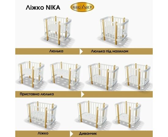 Кроватка Ingvart трансформер Nika 60 с опускной боковинкой (60х94, 60х120) бело-серая (3190037040), изображение 3
