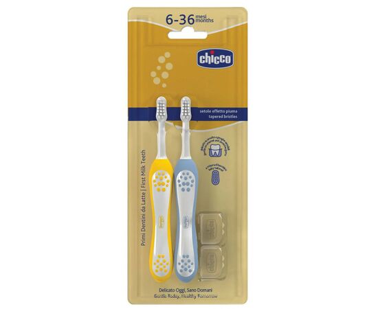 Дитяча зубна щітка Chicco для перших зубів, 6-36 міс., 2 шт. (8058664174713) (12082.11)
