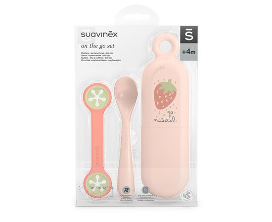 Набор детской посуды Suavinex Go natural (футляр, ложка, клипса) розовый (308053), изображение 2 Набор детской посуды Suavinex Go natural (футляр, ложка, клипса) розовый (308053), изображение 2