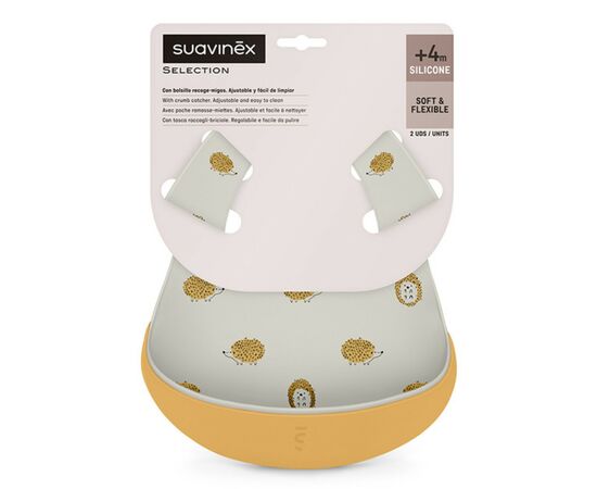 Нагрудничек Suavinex Colour Essence, силиконовый, серо-желтый (401516), изображение 2