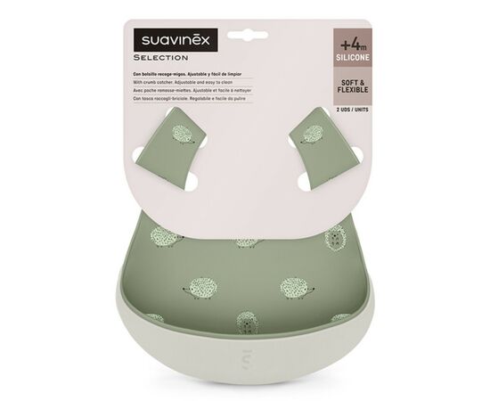 Нагрудничек Suavinex Colour Essence, силиконовый, серо-зеленый (401517), изображение 2