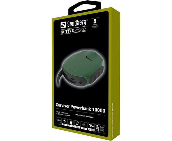 Батарея универсальная Sandberg 10000mAh, Survivor, USB*2, мини-компас, мини-фонарик (420-60), изображение 2 Батарея универсальная Sandberg 10000mAh, Survivor, USB*2, мини-компас, мини-фонарик (420-60), изображение 2