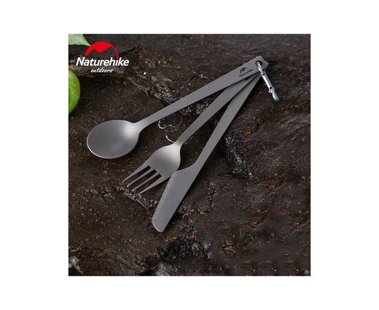 Набор туристической посуды Naturehike ложка, виделка, ніж з титану NH19T011-D сірий з мішечком (6927595736739), изображение 3 Набор туристической посуды Naturehike ложка, виделка, ніж з титану NH19T011-D сірий з мішечком (6927595736739), изображение 3