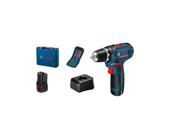 Шуруповерт Bosch GSR 12V-15 12В, 2х2А/год, 15-30Нм, 0-400/400-1300об/хв, набір 10 біт, кейс (0.601.868.10G)