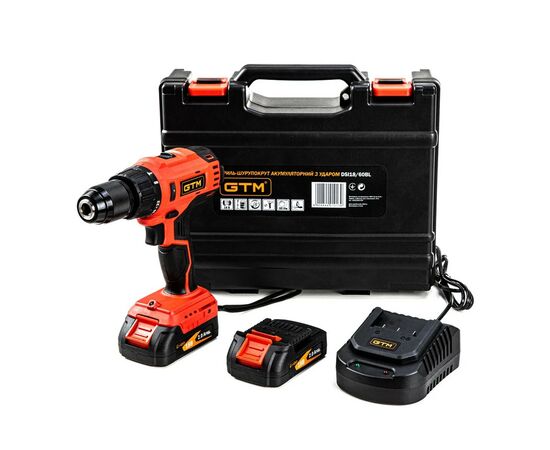 Шуруповерт GTM DSI18/60BL з ударом, 18V, 60Нм, 2x2Ah (DSI18/60BL)