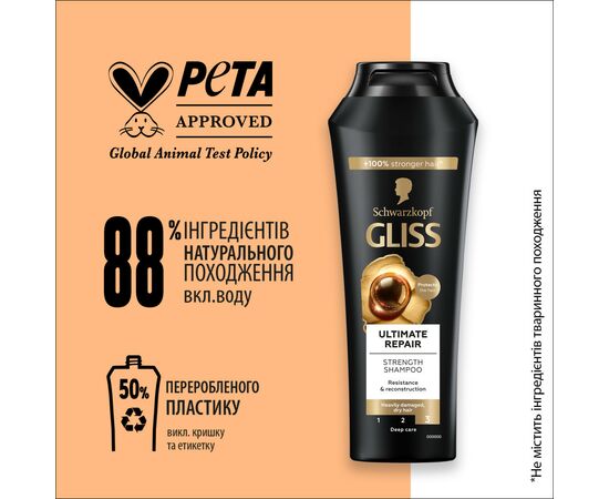 Шампунь Gliss Ultimate Repair для сильно поврежденных и сухих волос 250 мл (9000100662918), изображение 4 Шампунь Gliss Ultimate Repair для сильно поврежденных и сухих волос 250 мл (9000100662918), изображение 4